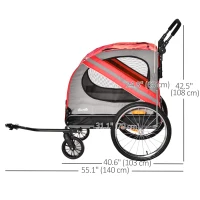 Aosom Dog Bike Trailer, 2-in-1 Dog Wagon Pet Stroller for Travel with Universal Wheel Reflectors Flag, for Small and Medium Dogs, Red(m-3)