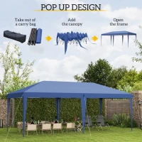 Outsunny 10' x 20' Outdoor Gazebo Pop Up Canopy Party Tent with Carrying Bag, Blue(m-4)