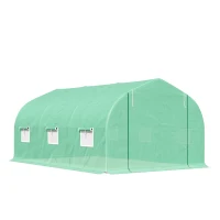 Outsunny 15' x 10' x 7' Walk-in Greenhouse Outdoor Plant Tunnel Warm Hot House w/ Roll Up Door and 6 Mesh Windows, Steel Frame, Green(m-11)