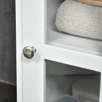 kleankin Bathroom Floor Cabinet with Drawer, Glass Door Side Cabinet, Multifunctional Corner Unit with Adjustable Shelf for Home Office, Living Room, White(m-9)