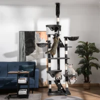 PawHut 94"-102" Floor to Ceiling Cat Tree, High Cat Condo Scratching Post Activity Center, Multi-Level Play House(m-1)