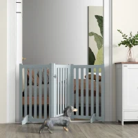 PawHut 3-Panel Foldable Dog Gate with Feet for Medium Dogs and Below, Grey(m-8)