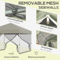 Outsunny 10' x 10' Pop-Up Party Tent Outdoor Canopy Tent with Mesh Sidewalls, 3-Level Adjustable Height, Roller Bag, Beige(m-7)