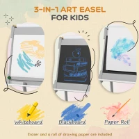 Qaba Easel for Kids, Art Easel w/ Paper Roll, Double Sided Whiteboard & Chalkboard with 2 Storage Boxes(m-4)