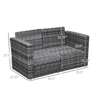 Outsunny 2 Piece Patio Wicker Corner Sofa Set, Outdoor PE Rattan Furniture, with Curved Armrests and Padded Cushions for Balcony, Garden, or Lawn, Gray(m-3)