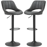 HOMCOM  Set of 2 Adjustable Bar Stools with PU Upholstered Back, Footrest, Round Base for Kitchen, Dining Room, Grey(m-2)