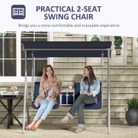 Outsunny 2-Seater Outdoor Porch Swing with Canopy and Table, Patio Swing Chair for Garden, Poolside, Backyard, Dark Blue(m-7)