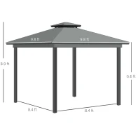 Outsunny 10' x 10' Metal Hardtop Gazebo with Mesh & Curtains, Double Roof, Gray(m-3)