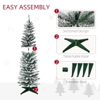 HOMCOM 5' Snow Flocked Artificial Pencil Christmas Tree, Slim Xmas Tree with Realistic Branches and Plastic Base Stand for Indoor Decoration, Green(m-6)