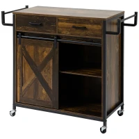 HOMCOM Rolling Kitchen Island Cart with Adjustable Shelf, Rustic Brown(m-11)