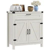 HOMCOM Modern Farmhouse Sideboard with Storage, Buffet Cabinet with 2 Barn Doors and Drawer for Dining Room, White Oak(m-11)