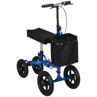 HOMCOM Knee Scooter with Basket, Dual Braking System and 10" All Terrain Wheels, Steerable Knee Walker with Adjustable Height, Foldable Crutch Alternative for Ankle and Foot Injuries, Blue(m-11)