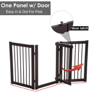 PawHut Free Standing Wooden Pet Gate Indoor Dog Barrier Foldable Step Over Doorway Fence Safety Gate with Open Door Z Shape 3 Panel(m-7)