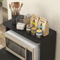 HOMCOM Microwave Cart on Wheels Utility Trolley Storage Sideboard Bookcase with 2-door Cabinet, Black Wood Grain(m-9)