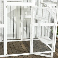 PawHut Outdoor Cat House Big Catio Wooden Feral Cat Shelter Enclosure with Large Spacious Interior, 6 High Ledges, Weather Protection Asphalt Roof, 71" L, White(m-8)