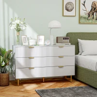 HOMCOM Modern Chest of Drawers 6 Drawer Dresser for Bedroom with Gold Legs and Handles, White(m-7)