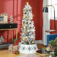 HOMCOM 5ft Artificial Prelit Christmas Tree with Warm White LED Light, Snow Flocked Branches, Metal Base, Pencil Xmas Tree(m-1)