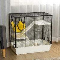 PawHut Small Animal Cage Habitat Indoor Pet Play House for Guinea Pigs Ferrets Chinchillas, With Accessories Hammock Water Bottle Balcony Ramp Food Dish, 31.5", Yellow(m-10)