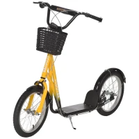 Aosom Youth Scooter, Kick Scooter with Adjustable Handlebars, Double Brakes, 16" Inflatable Rubber Tires, Basket, Cupholder, Orange(m-11)