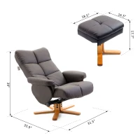 HOMCOM Leather Recliner and Ottoman Set Swivel Lounge Chair With Storage Footrest Wood Base Living Room Furniture Brown(m-3)