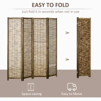 HOMCOM Hand Woven Room Divider, 4 Panel Folding Privacy Screen, Indoor Reed Partition Wall, 63"x67"x0.75", Brown(m-6)