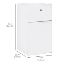 HOMCOM 3.2 Cu Ft Compact Refrigerator, Mini Fridge with Freezer, Adjustable Shelves and Reversible Doors for Bedroom, White(m-3)