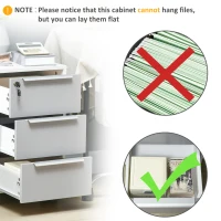 HOMCOM 3 Drawer File Cabinet with Wheels, Vertical Filing Cabinet with Lock, Grey(m-10)