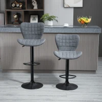 HOMCOM Bar Stools Set of 2, Adjustable Height Swivel Bar Chairs, Linen-feel Fabric Upholstered Kitchen Counter Stools with Wide Seat, Back and Footrest, Grey(m-7)