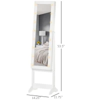 HOMCOM Free Standing Armoire Organizer, Lighted Mirrored Jewelry Cabinet w/ Angle Adjustable & 16 LED Lights Warm White(m-3)