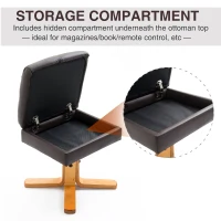 HOMCOM Leather Recliner and Ottoman Set Swivel Lounge Chair With Storage Footrest Wood Base Living Room Furniture Brown(m-4)