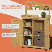 Outsunny Outdoor Storage Cabinet & Potting Table, Wooden Gardening Bench with Patio Cabinet and Magnetic Doors, Yellow(m-5)