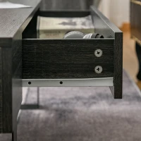 HOMCOM Mid-century Modern Coffee Table with Storage Drawer, Metal Sled Designed Legs and Wood Grain Surface for Living Room, Dark Grey(m-7)