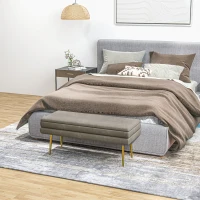 HOMCOM 39" Storage Ottoman, Velvet End of Bed Bench with Steel Legs, Foot Stool with Storage for Bedroom, Living Room, Beige(m-7)