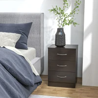 HOMCOM Bedside Table with 3 Drawers, Modern Wood Nightstand, Side Table with Anti-tipping Design for Bedroom, Set of 2, Dark Brown(m-7)