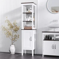 kleankin Tall Bathroom Cabinet Cupboard Storage Unit White Freestanding Shower Shelves(m-1)