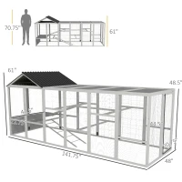 PawHut Wooden Chicken Coop Run for 6 - 10 Chickens, Hen House Add-On with Storage, Perches, 141.75" x 48" x 61", Gray(m-3)