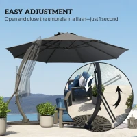 Outsunny 11FT Patio Umbrella, Cantilever Umbrella with 8 Ribs, 360° Rotation, Easy Adjustment for Garden, Deck, UPF 50+, Grey(m-5)