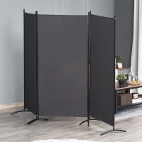 HOMCOM 6' 3 Panel Room Divider, Double Hinged Folding Wall Divider, Indoor Privacy Screen for Home Office,  Charcoal Grey(m-10)