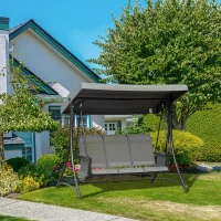 Outsunny 3 Person Porch Swing Outdoor Swing Chair with High Back Design, Side Pouches and Adjustable Canopy, Dark Grey(m-8)
