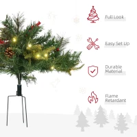 HOMCOM 1.5 Foot/16 inch 2 Pack Prelit Artificial Christmas Tree Cordless with 69 Branches, Warm White LED lights, Red Berries, Pine Cones, for Outdoor Entryway, Green(m-4)