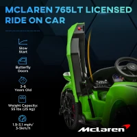 Qaba McLaren 765LT Licensed 12V Kids Electric Car w/ Scissor Doors, Transport Wheels, Remote, Slow Start, Music Horn Green(m-4)