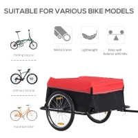 Aosom Folding Bicycle Cargo Trailer Cart Carrier Garden Use w/ Quick Release, Cover, Black/Red(m-4)