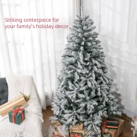 HOMCOM 6 Foot Artificial Flocked Christmas Tree with Snow, Metal Stand, Hinged Xmas Tree for Home Office Holiday(m-4)
