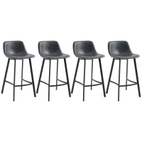 HOMCOM 27.25" Counter Height Bar Stools, Industrial Kitchen Stools, Upholstered Armless Bar Chairs with Back, Steel Legs, Set of 4, Black(m-11)