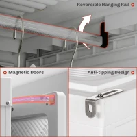 HOMCOM Portable Wardrobe, Foldable Clothes Storage Organzier with 5 Compartments, 1 Hanging Rod, Magnet Doors, White(m-7)