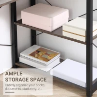 HOMCOM L-Shaped Computer Desk Home Office Corner Desk Study Workstation Table with 2 Shelves, Steel Frame, Brown(m-5)