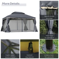 Outsunny 13' x 10' Outdoor Patio Gazebo Canopy with 2-Tier Polyester Roof, Vented Mesh Sidewall & Strong Aluminum Frame, Black(m-6)