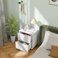 HOMCOM Mid-Century Bedside Table, Nightstand with 2 Drawers, Side End Table for Bedroom, White(m-8)