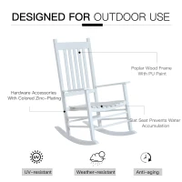 Outsunny Outdoor Rocking Chair, Patio Wooden Rocking Chair with Smooth Armrests, High Back for Garden, Balcony, Porch, Supports Up to 352 lbs, White(m-5)
