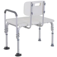 HOMCOM 6-Level Adjustable Bath and Shower Transfer Bench Aluminum Chair with Non-Slip Feet, Armrest & Backrest White(m-10)